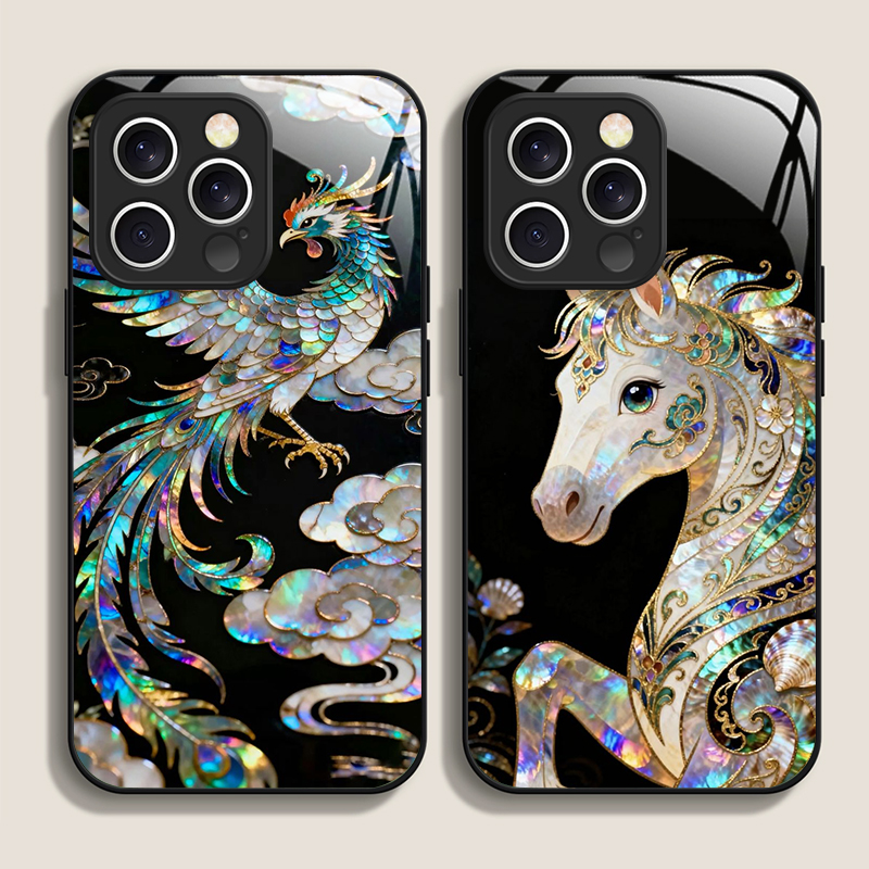 Phone Cases Horse - Stylish Horses Marble Texture Printed Tempered